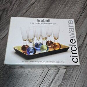 Modern Shot Glass Set w Gold Tray Colorful Glass Base